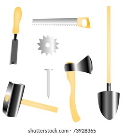 Worker tools for construction on white background