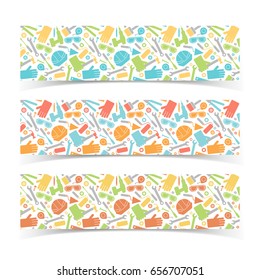 Worker tools horizontal banners set isolated flat vector illustration