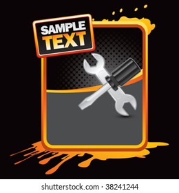worker tools on orange splattered template