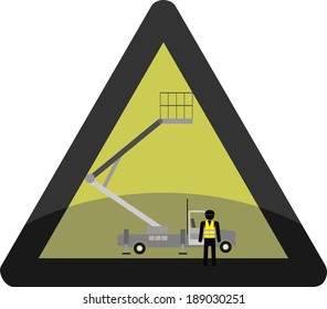 worker, triangle, platform truck 