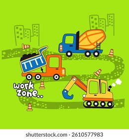worker trucks convoy , vector cartoon illustration