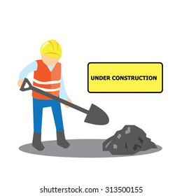 worker with Under construction sign board