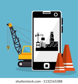 worker under construction with smartphone