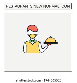Worker uniform color icon. Restaurant worker in face mask and gloves. Additional protection. New normals through covid 19. Restaurants new normal concept. Isolated vector illustration
