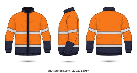 Worker uniform mockup front, side, and back view. Vector illustration