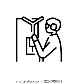 Worker uses machine сolor line icon. Metal work. Pictogram for web page.