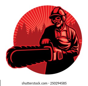 worker using the chainsaw