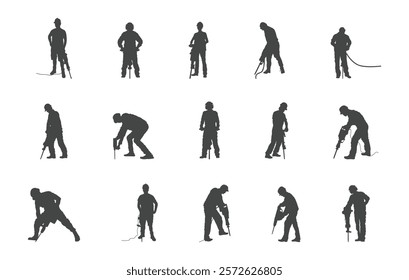 Worker using jackhammer silhouette, Jackhammer silhouette
