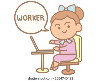 Worker using laptop clip art.