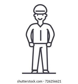 worker vector line icon, sign, illustration on background, editable strokes