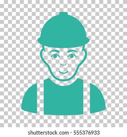 Worker vector pictogram. Illustration style is flat iconic cyan symbol on a chess transparent background.
