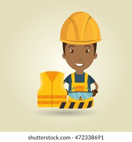 worker with vest and glasses tape vector illustration design