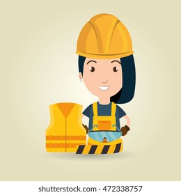 worker with vest and glasses tape vector illustration design