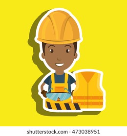 worker vest glasses tape vector illustration design