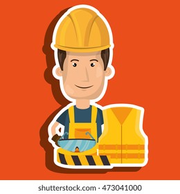 worker vest glasses tape vector illustration design