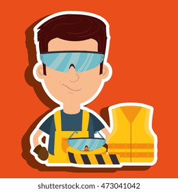 worker vest glasses tape vector illustration design