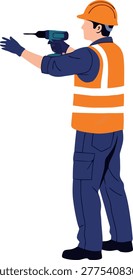 Worker in vest and hard hat drilling