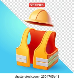 Worker vest and helmet, 3d vector. Suitable for construction, industrial and design elements