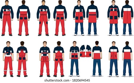 worker vests, overalls, overalls, aprons and trousers