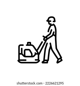 Arbeiter mit Vibrationsplatte с Farbliniensymbol. Straßenbau. Piktogramm für die Webseite