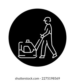 Worker with vibrating plate сolor line icon. Road construction. Pictogram for web page