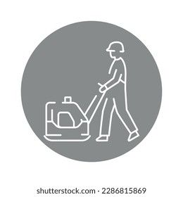 Trabajar con placa vibrante с icono de línea de color. Construcción de carreteras. Pictograma para página web