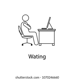 worker is waiting icon. Element man in front of a computer in the workplace for mobile concept and web apps. Thin line icon for website design and development app development on white background