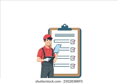 Worker in warehouse checking inventory, concept of Inventory control system.