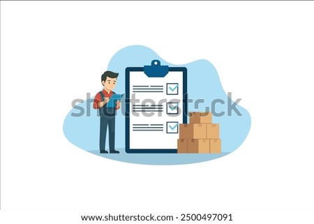 Worker in warehouse checking inventory, concept of Inventory control system.