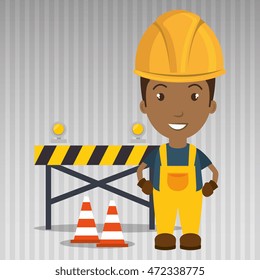 worker with warning security tool vector illustration design