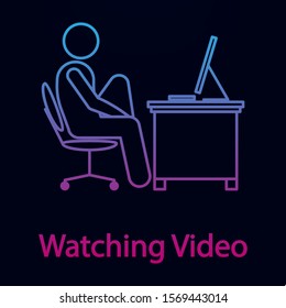 Worker is watching video nolan icon. Simple thin line, outline vector of man in the office in fron of computer icons for ui and ux, website or mobile application
