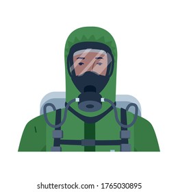 worker wearing biosafety suit green vector illustration design