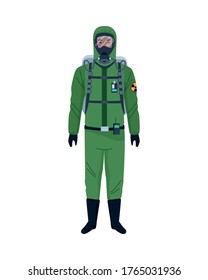 worker wearing biosafety suit green vector illustration design
