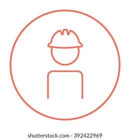 Worker wearing hard hat line icon.