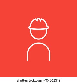 Trabajador con un icono de línea dura de sombrero.