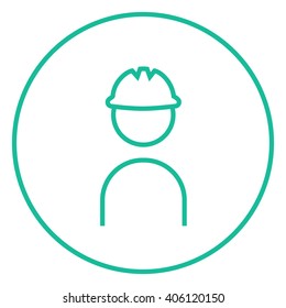Trabajador con un icono de línea dura de sombrero.