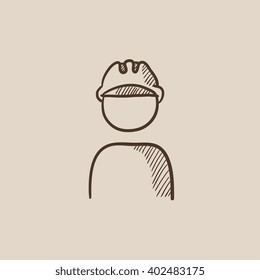 Trabajador con un icono de esbozo de sombrero duro.