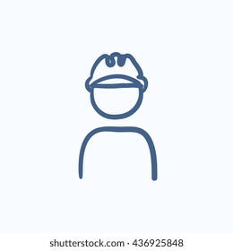 Worker wearing hard hat vector sketch icon isolated on background. Hand drawn Worker wearing hard hat icon. Worker wearing hard hat sketch icon for infographic, website or app.