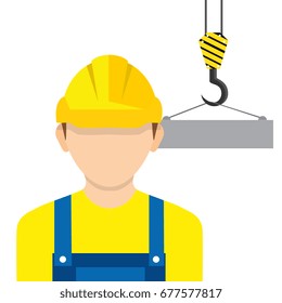 Worker wearing hard hat. Vector. Construction worker, builder icon isolated on background.