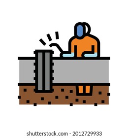 worker welding pipeline construction color icon vector. worker welding pipeline construction sign. isolated symbol illustration