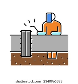 vector de color de construcción de tubería de soldadura de trabajo. señal de construcción de oleoducto de soldadura de trabajadores. ilustración de símbolo aislado