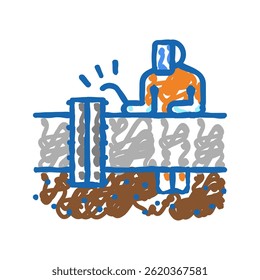 worker welding pipeline construction doodle icon sketch vector. worker welding pipeline construction sign. isolated symbol illustration