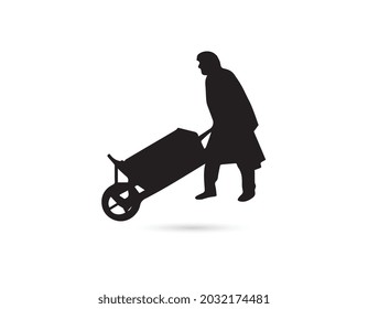 worker wheelbarrow icon, on white background