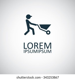 worker wheelbarrow icon, on white background
