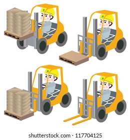 The worker who rides on a forklift