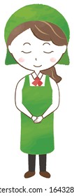 Worker : A woman in an apron bowing