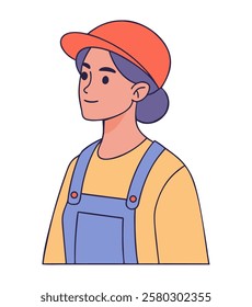 worker woman with helmet cartoon illustration isolated vector