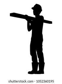 Worker with wooden ber silhouette vector