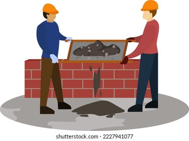 worker working filter sand building construction vector illustration, filtering sand building with manual method, workers doing construction activity