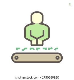 Worker working with product on production line, vector icon design on white background, 64x64 pixel perfect and editable stroke.